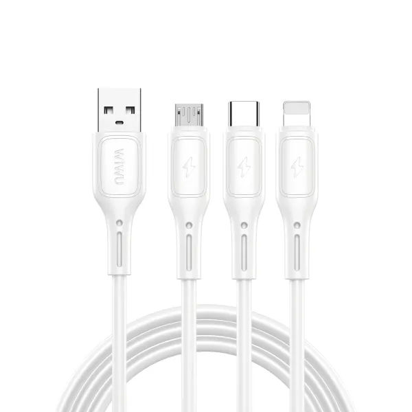 Кабель WIWU Starlink USB-A to Micro+USB-C+iP Cable (White)