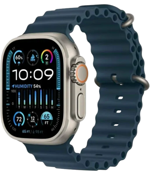 Apple Watch Series Ultra 2 49mm Natural Titanium Case with Blue Ocean Band One Size
